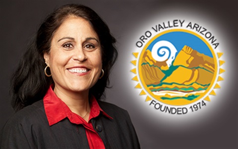 Photo of Aimee Ramsey and Town Seal graphic